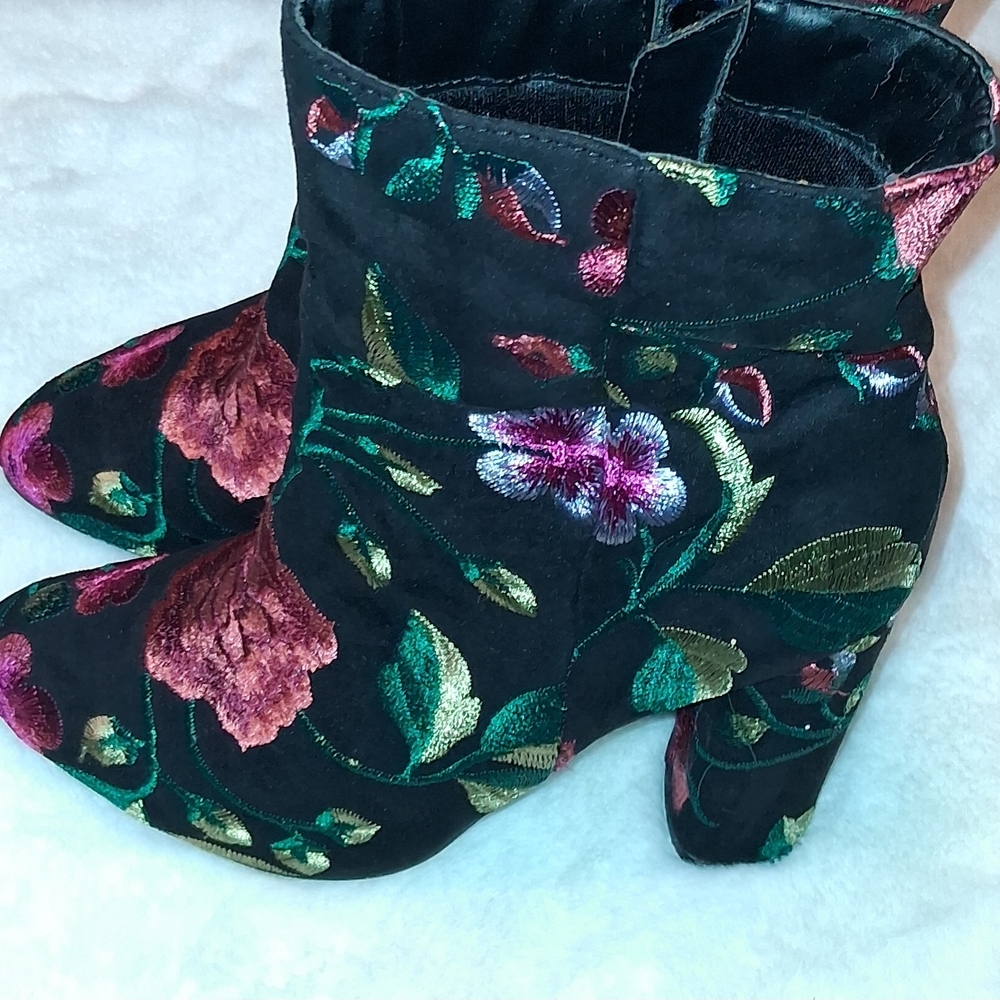 Floral Embroidered Ankle Boots By Just Fab.
